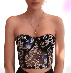 Chic Floral Embroidery Corset