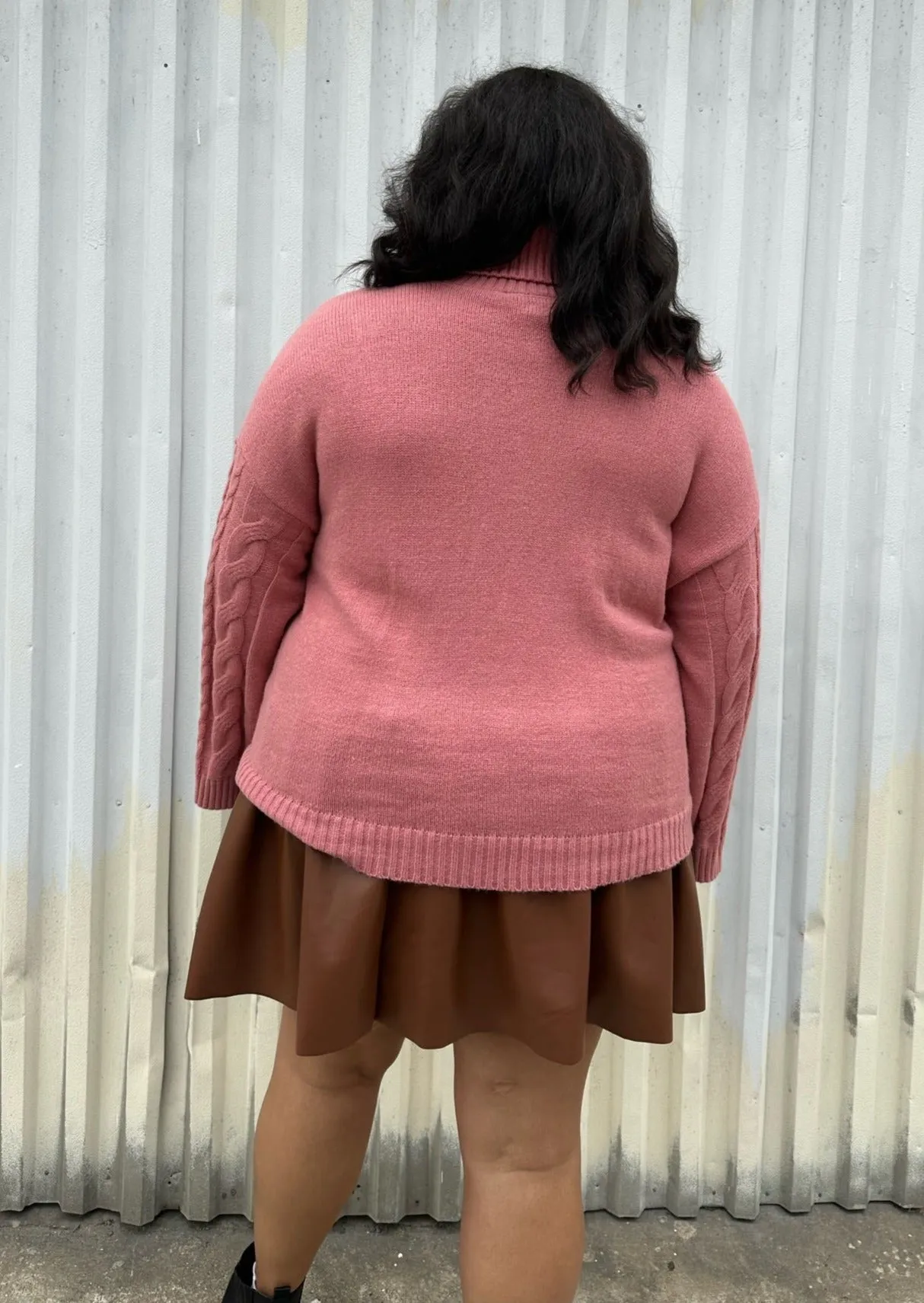 Eloquii Blush Pink Cable-Knit Turtleneck Sweater, Size 18/20