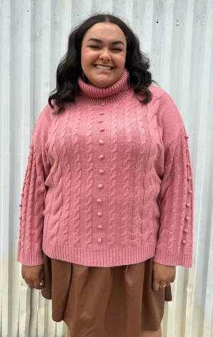 Eloquii Blush Pink Cable-Knit Turtleneck Sweater, Size 18/20
