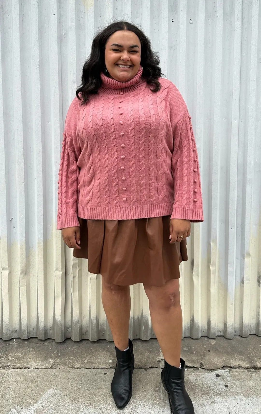 Eloquii Blush Pink Cable-Knit Turtleneck Sweater, Size 18/20