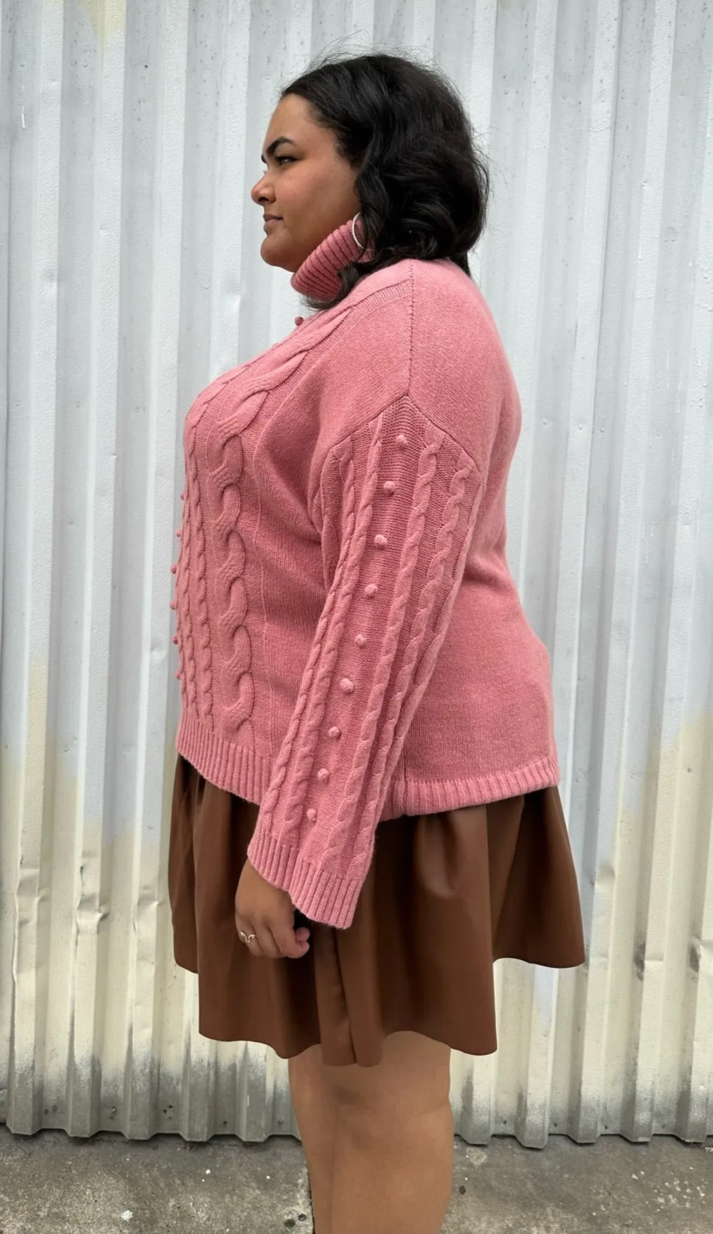 Eloquii Blush Pink Cable-Knit Turtleneck Sweater, Size 18/20
