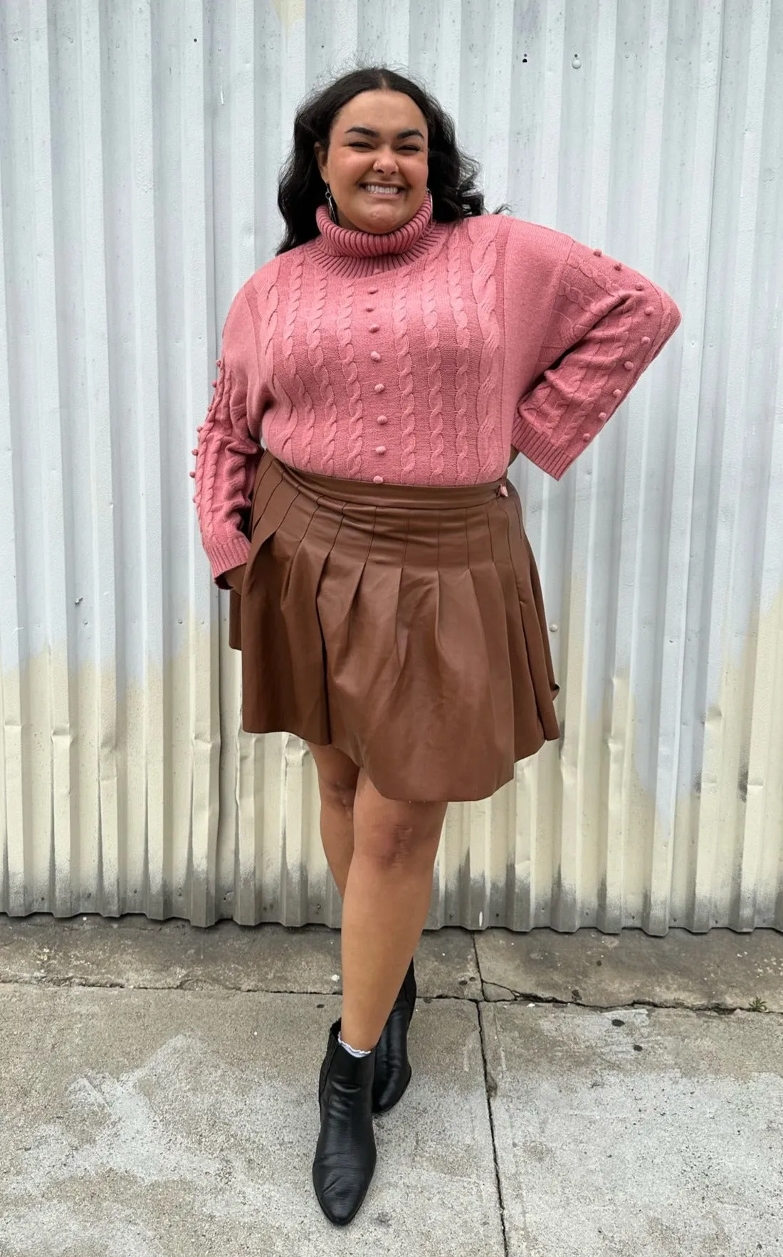 Eloquii Blush Pink Cable-Knit Turtleneck Sweater, Size 18/20