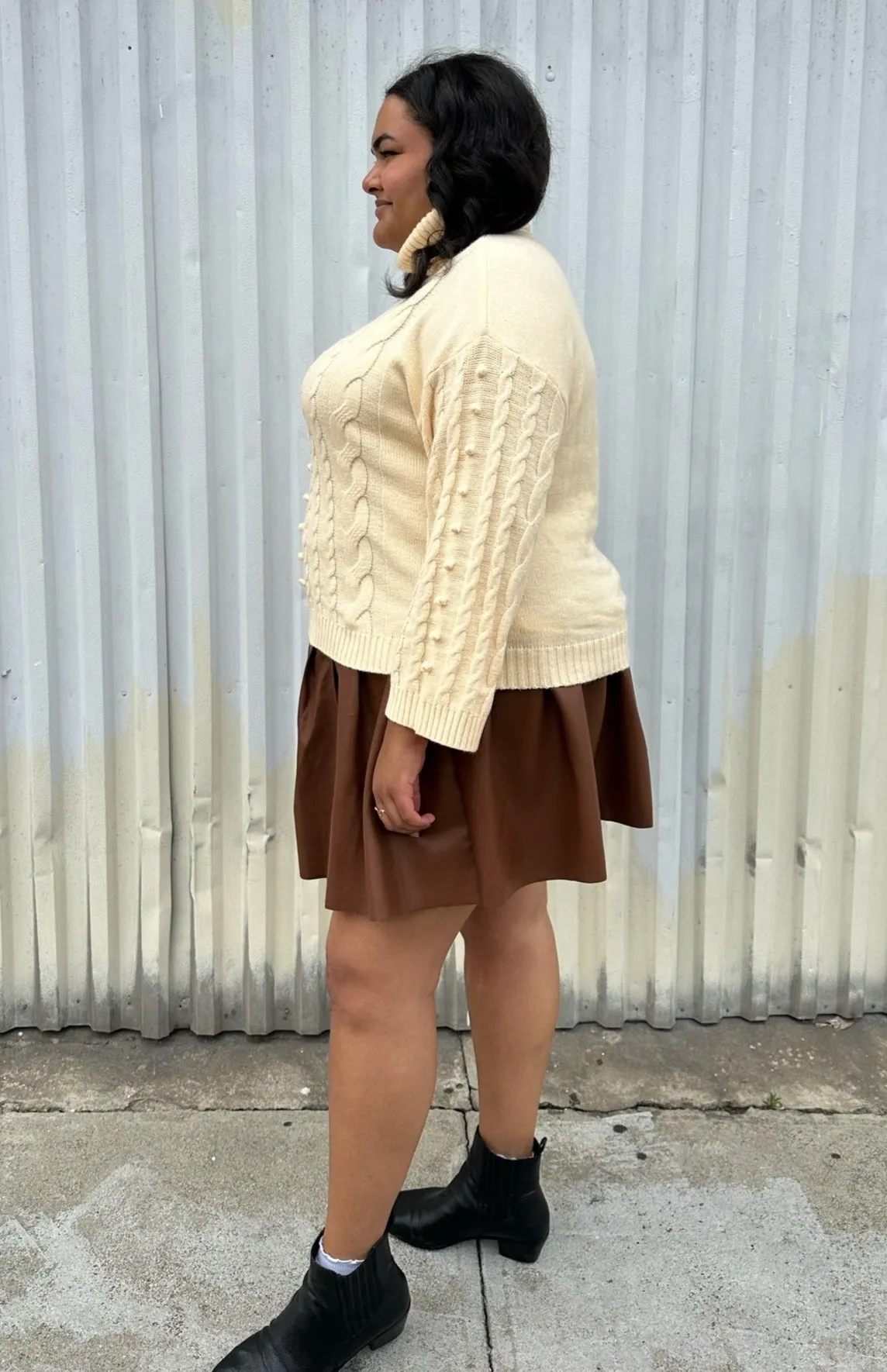 Eloquii Cream Cable-Knit Turtleneck Sweater, Size 18/20