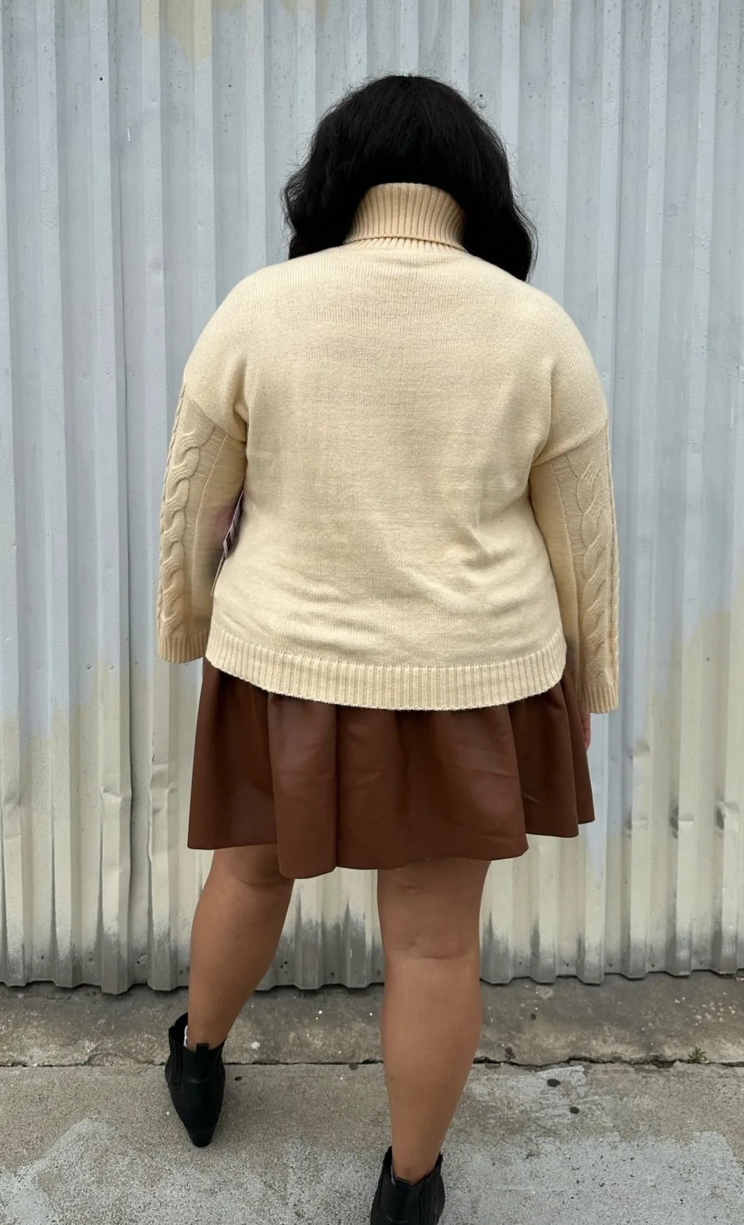 Eloquii Cream Cable-Knit Turtleneck Sweater, Size 18/20
