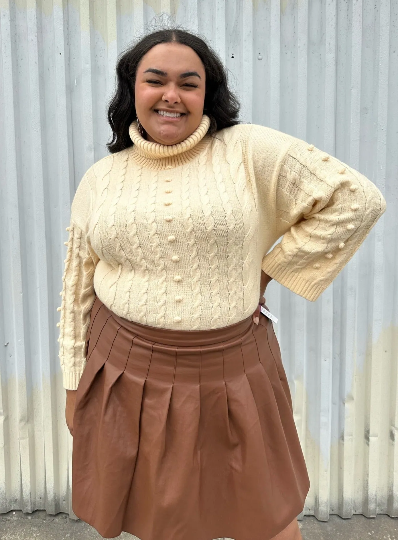 Eloquii Cream Cable-Knit Turtleneck Sweater, Size 18/20