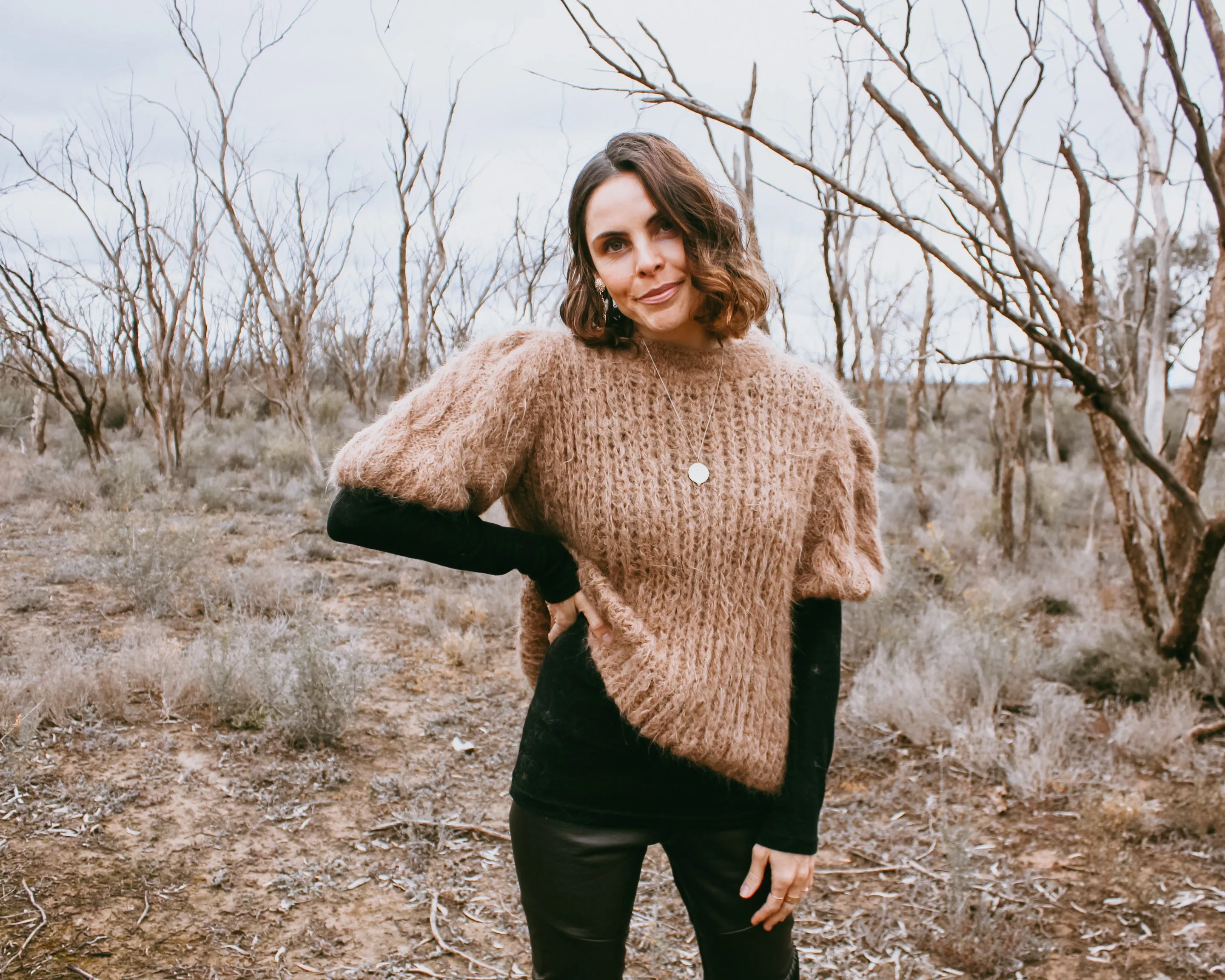 Hand knit cable sleeve sweater (alpaca)