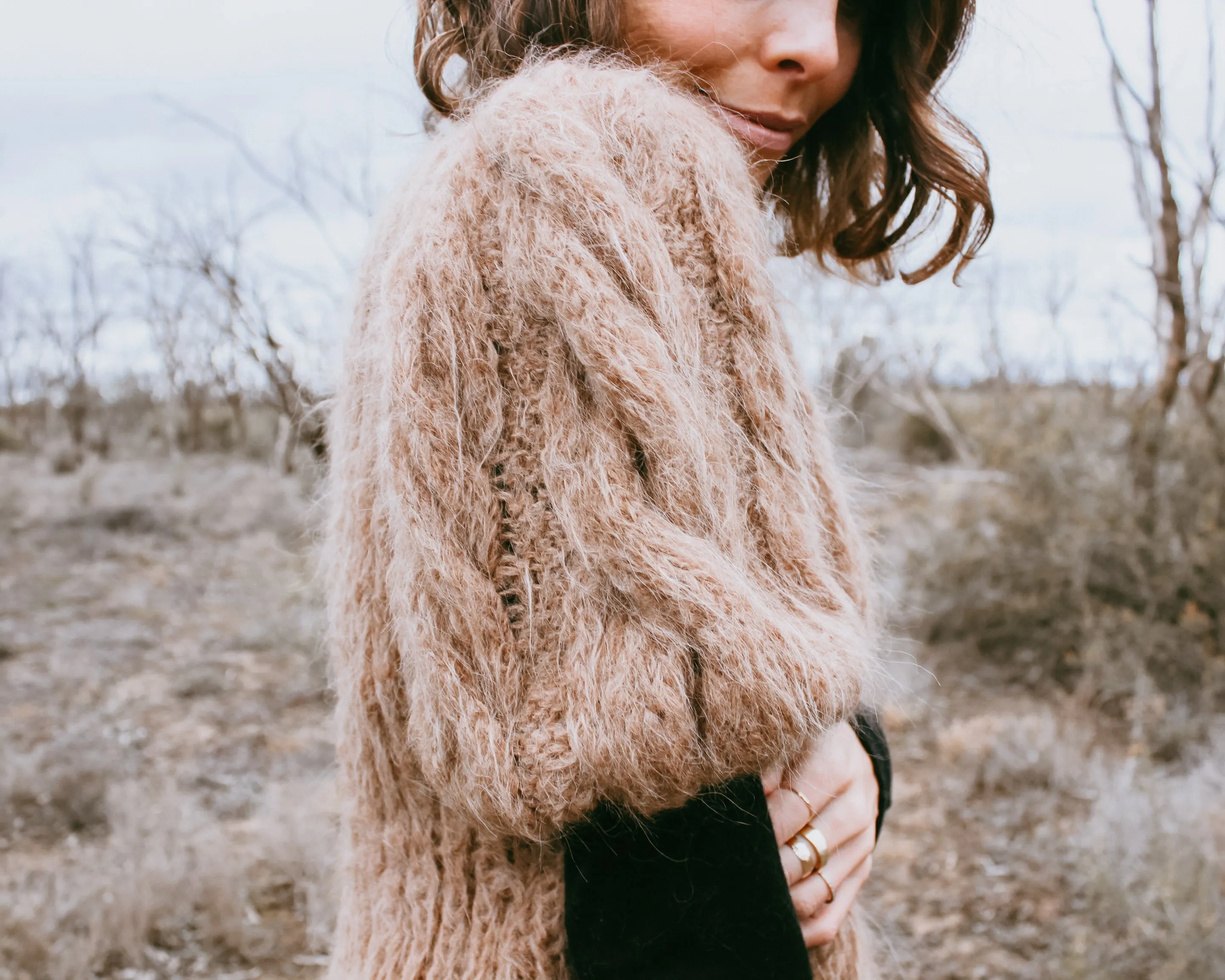 Hand knit cable sleeve sweater (alpaca)