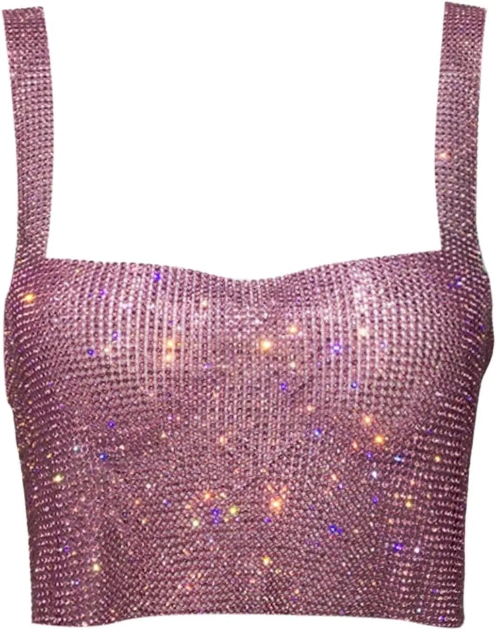 Rhinestone Club Tank Tops for Women Going Out Sequin Square Neck Sleeveless Y2K Shirts Camisole Glitter Party Cute