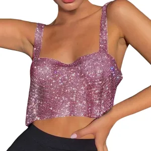 Rhinestone Club Tank Tops for Women Going Out Sequin Square Neck Sleeveless Y2K Shirts Camisole Glitter Party Cute