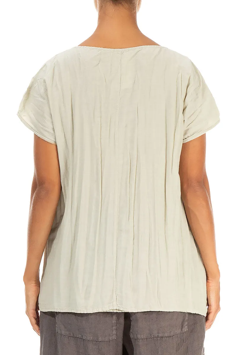 Ruched Side Crumpled Laurel Green Silk Cotton Blouse