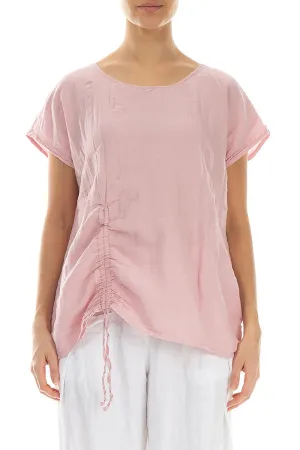 Ruched Side Crumpled Powder Pink Silk Cotton Blouse