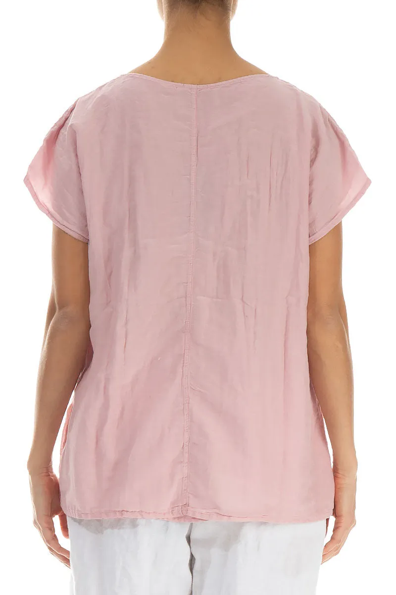 Ruched Side Crumpled Powder Pink Silk Cotton Blouse