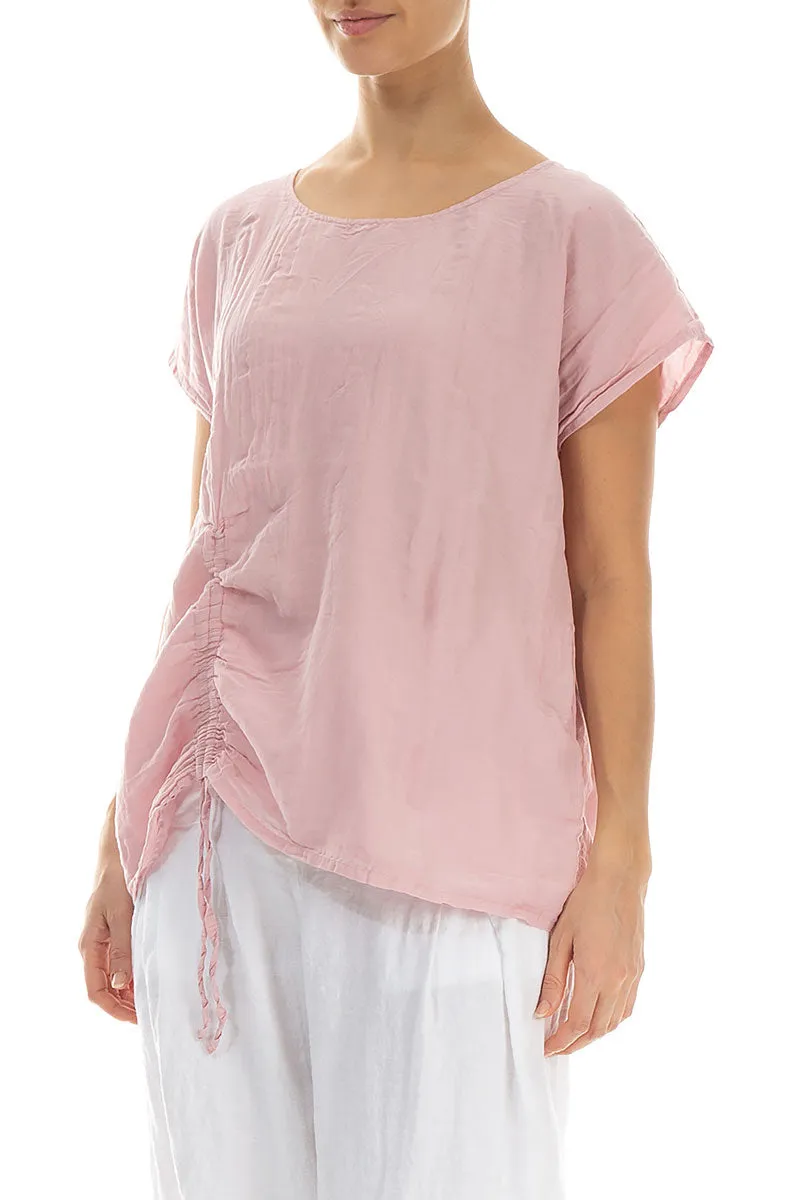 Ruched Side Crumpled Powder Pink Silk Cotton Blouse
