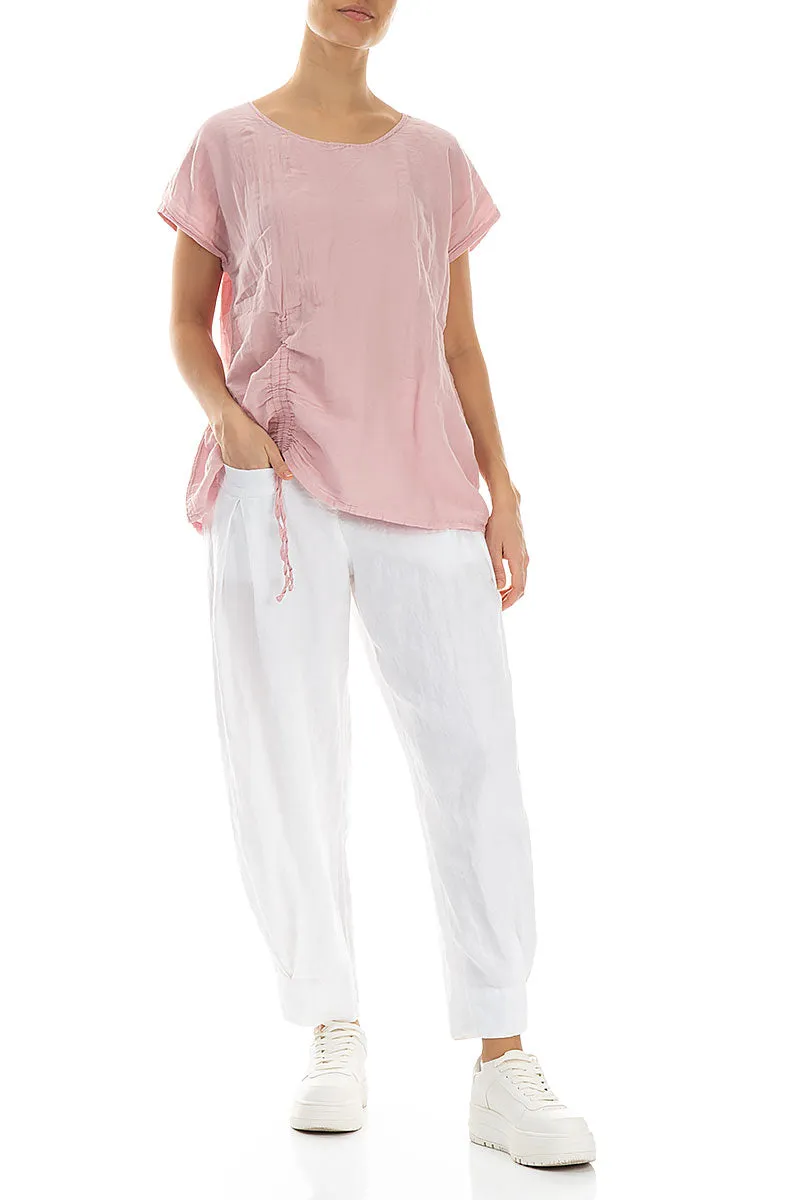 Ruched Side Crumpled Powder Pink Silk Cotton Blouse