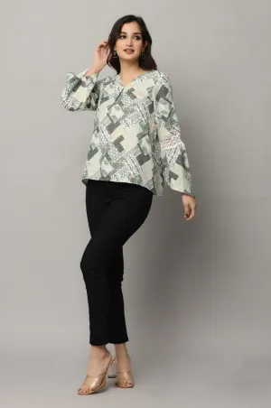 V Neck Top With Full Sleeve Enhanced With Attached Lace