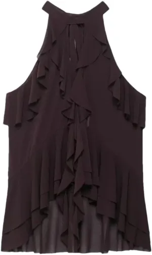 WomenS Layered Decorative Collar Striped Camisole Slight Stretch Short Length Casual Slim Fitting Hanging Neck Top