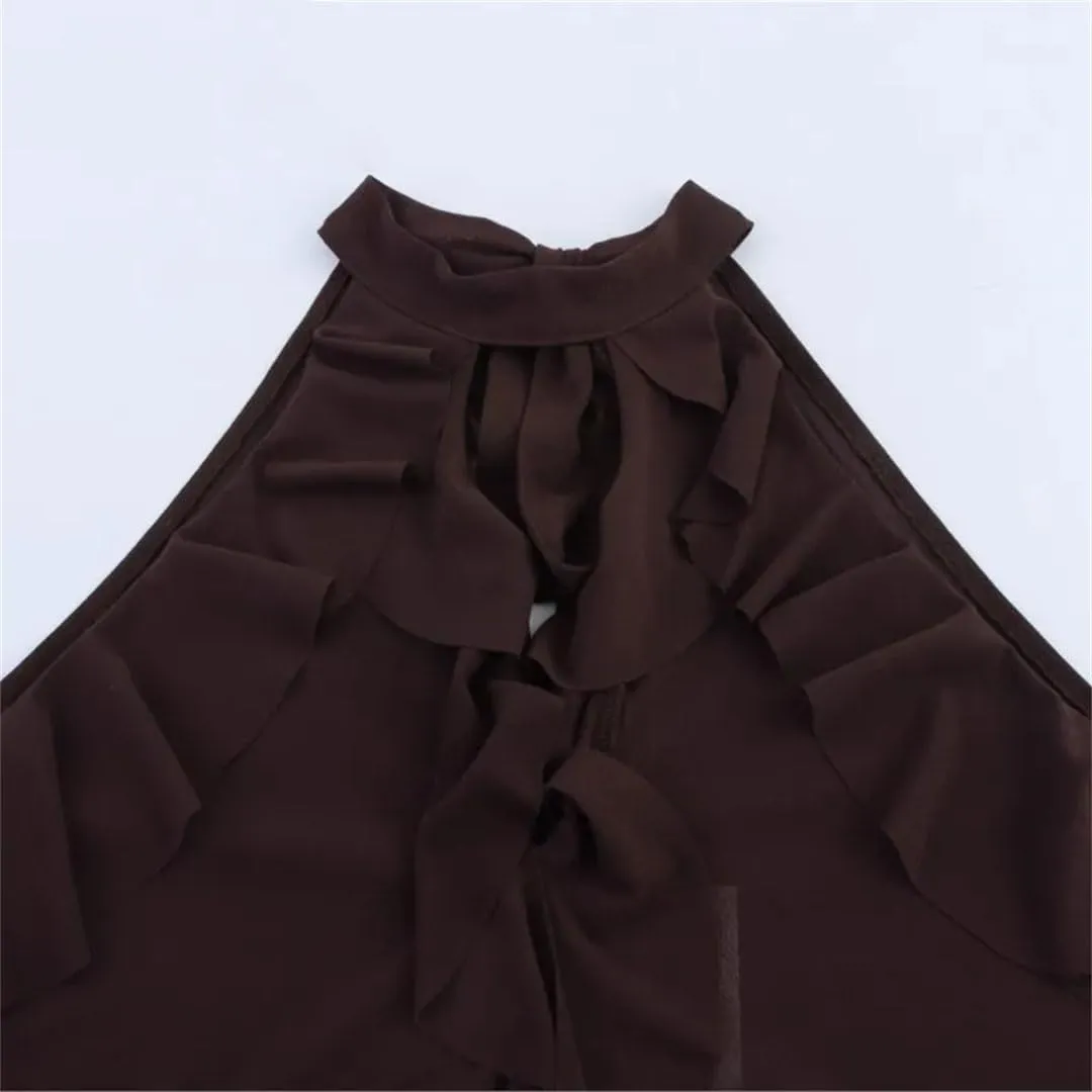 WomenS Layered Decorative Collar Striped Camisole Slight Stretch Short Length Casual Slim Fitting Hanging Neck Top