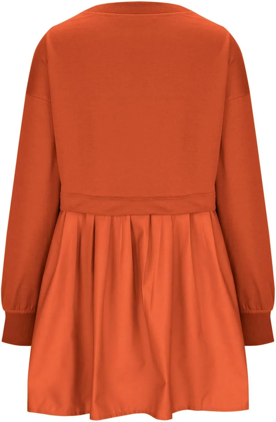 Womens Mini Sweatshirt Dress Oversized Patchwork Color Block Pleated Dresses Long Sleeve Crewneck Pullover Tops