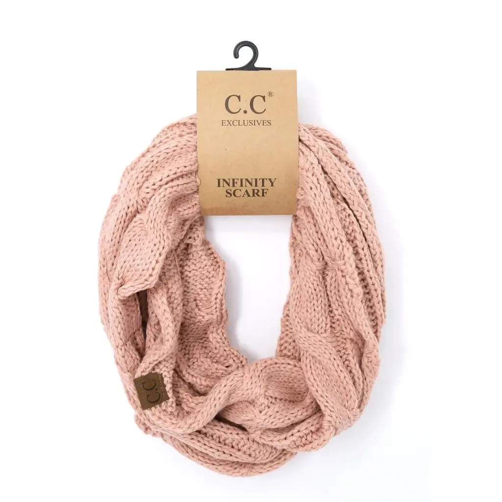 Womens Solid Cable Knit CC Infinity Scarf  Classic & Cozy Winter Essential