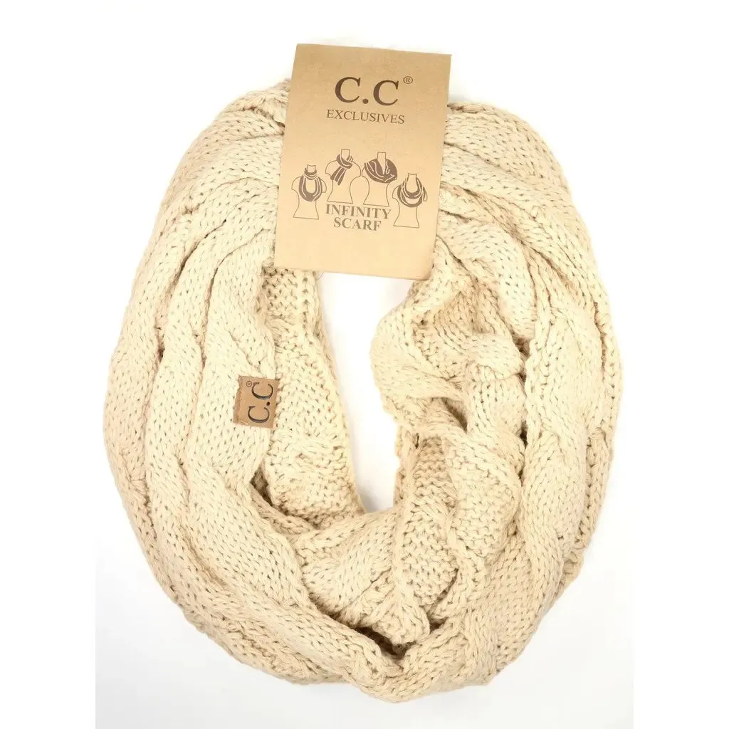 Womens Solid Cable Knit CC Infinity Scarf  Classic & Cozy Winter Essential