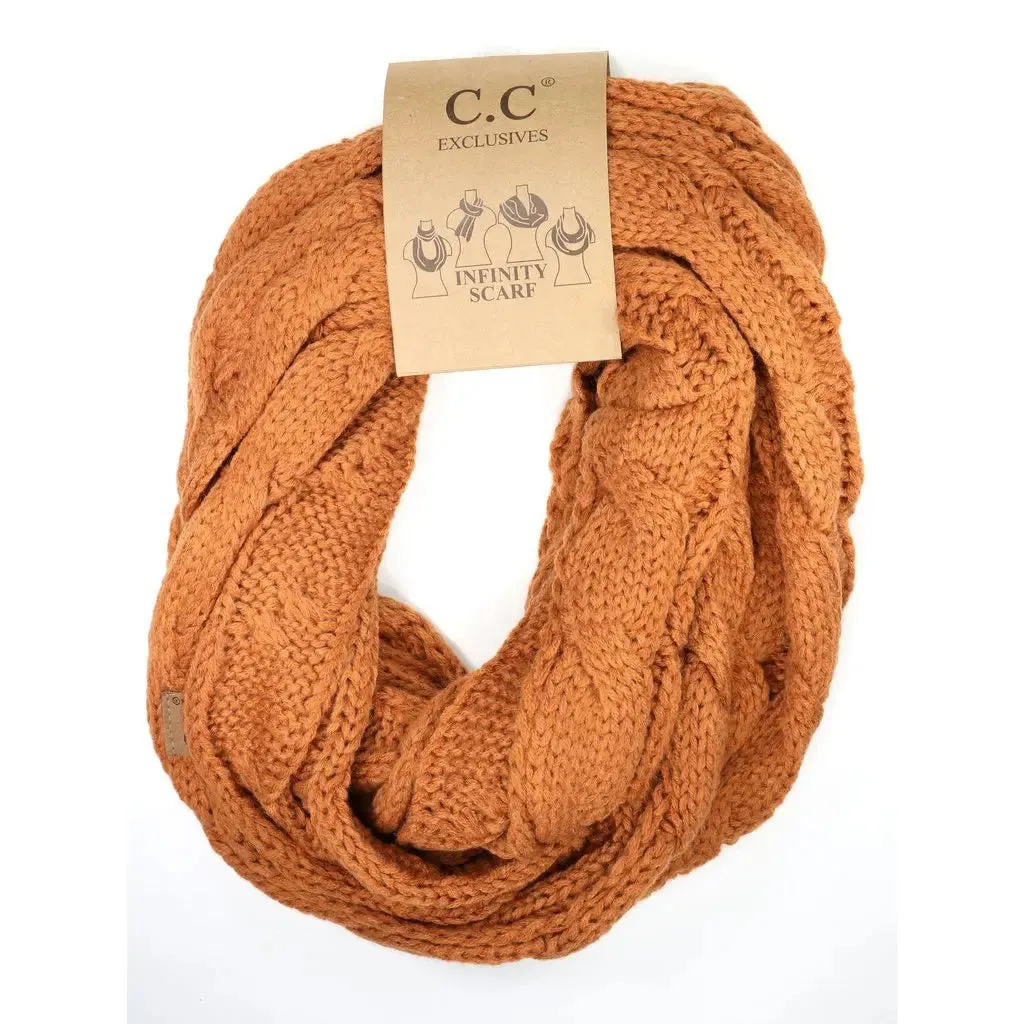 Womens Solid Cable Knit CC Infinity Scarf  Classic & Cozy Winter Essential