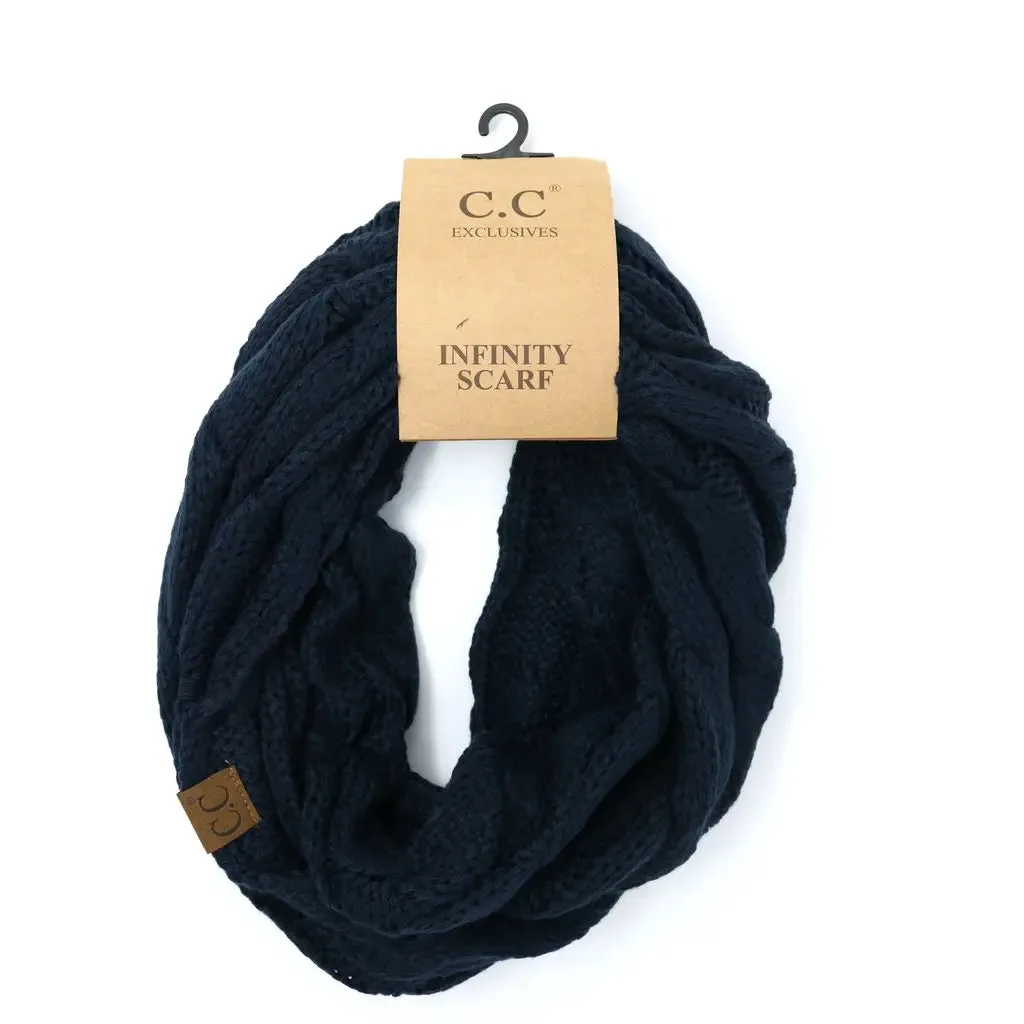 Womens Solid Cable Knit CC Infinity Scarf  Classic & Cozy Winter Essential