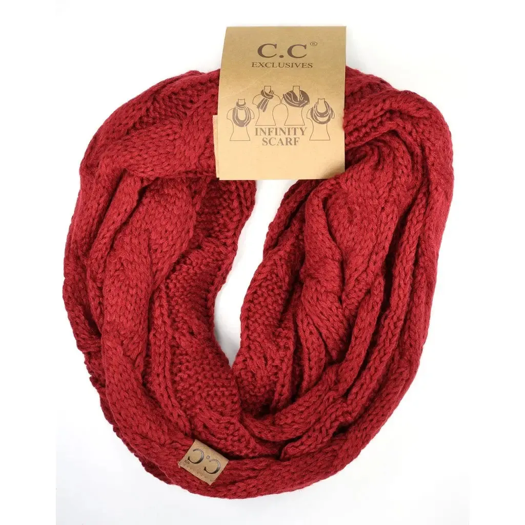 Womens Solid Cable Knit CC Infinity Scarf  Classic & Cozy Winter Essential