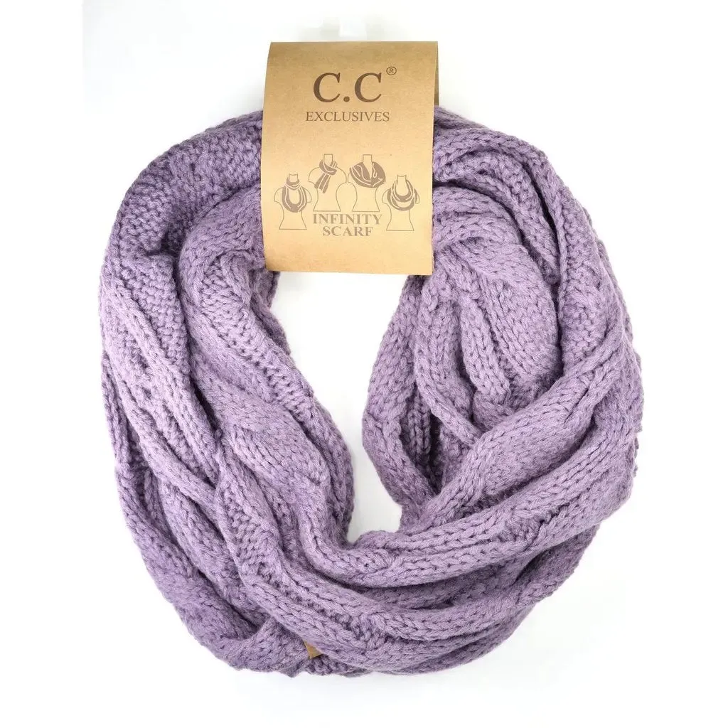 Womens Solid Cable Knit CC Infinity Scarf  Classic & Cozy Winter Essential
