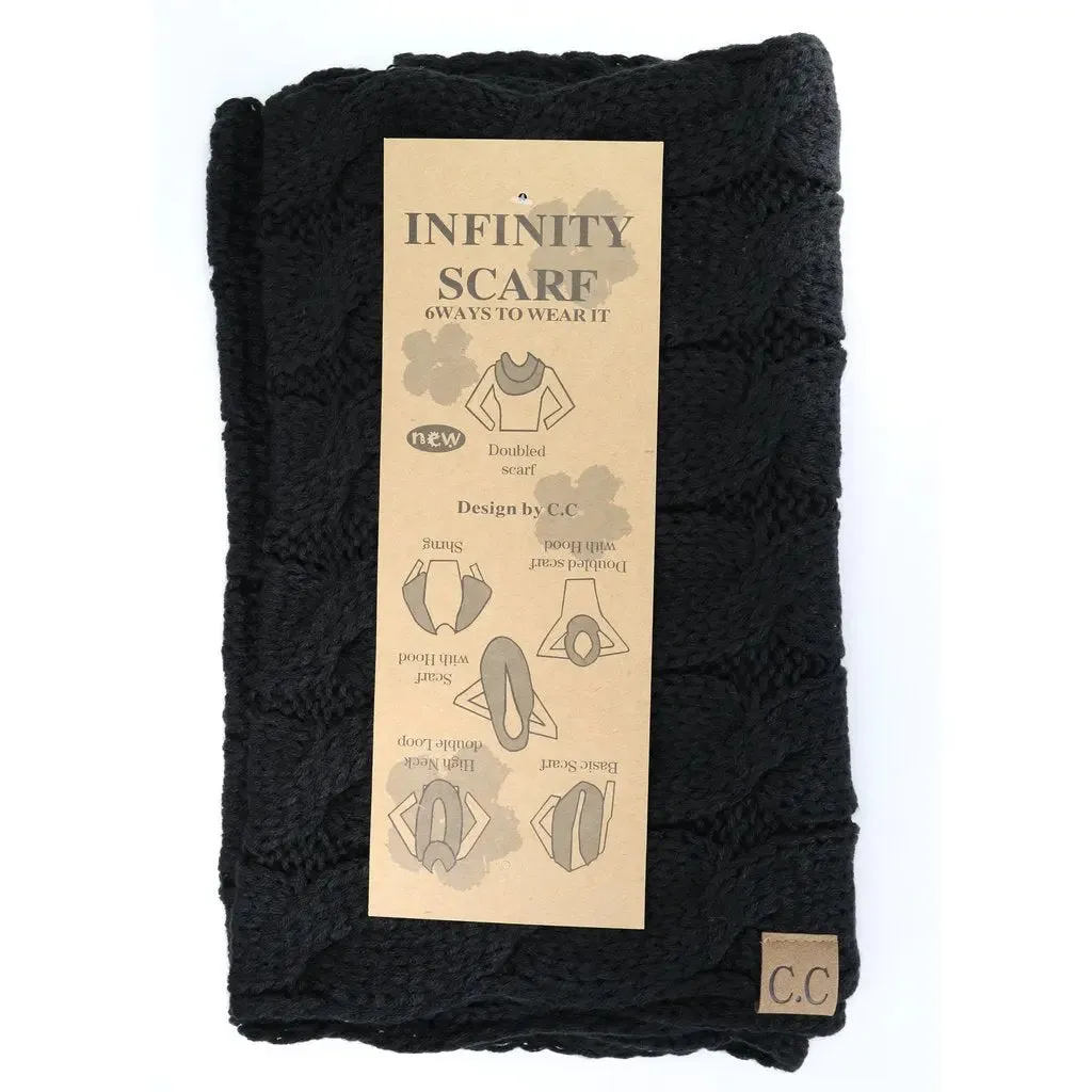 Womens Solid Cable Knit CC Infinity Scarf  Classic & Cozy Winter Essential