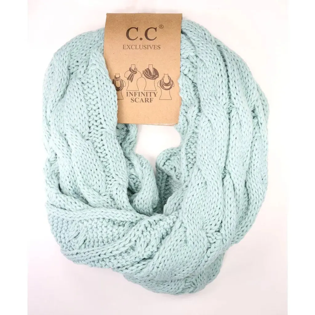 Womens Solid Cable Knit CC Infinity Scarf  Classic & Cozy Winter Essential