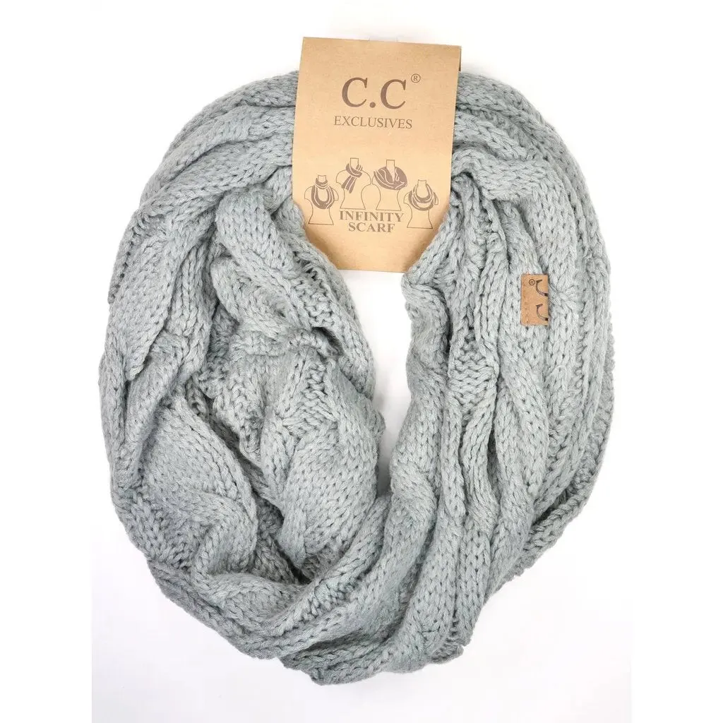 Womens Solid Cable Knit CC Infinity Scarf  Classic & Cozy Winter Essential
