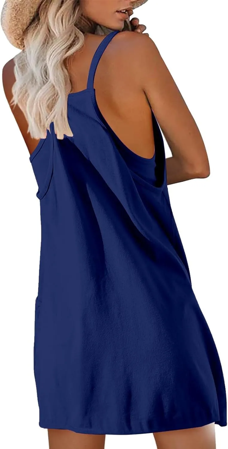 Womens Summer Mini Romper Dresses Workout Tennis Dress Sports Athletic Outfits Built in Shorts Trendy Vacation Dress